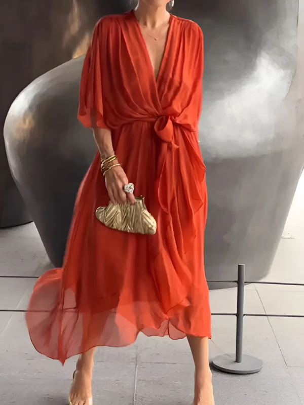Vestido Feminino de Verão com Decote V | Midi