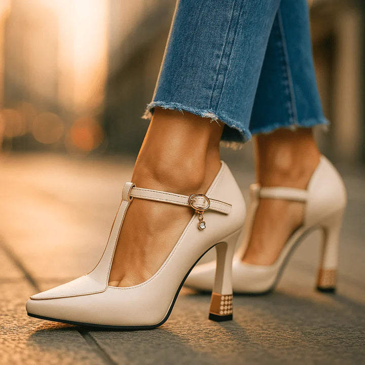 Damen Pumps mit T-Riemen | Blockabsatz