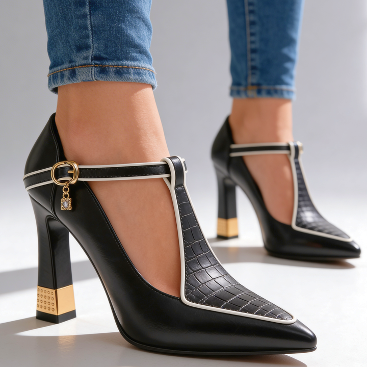 Damen Pumps mit T-Riemen | Blockabsatz