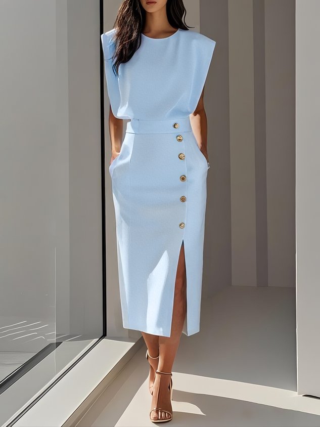Damen Cocktailkleid Ärmellos | Midi