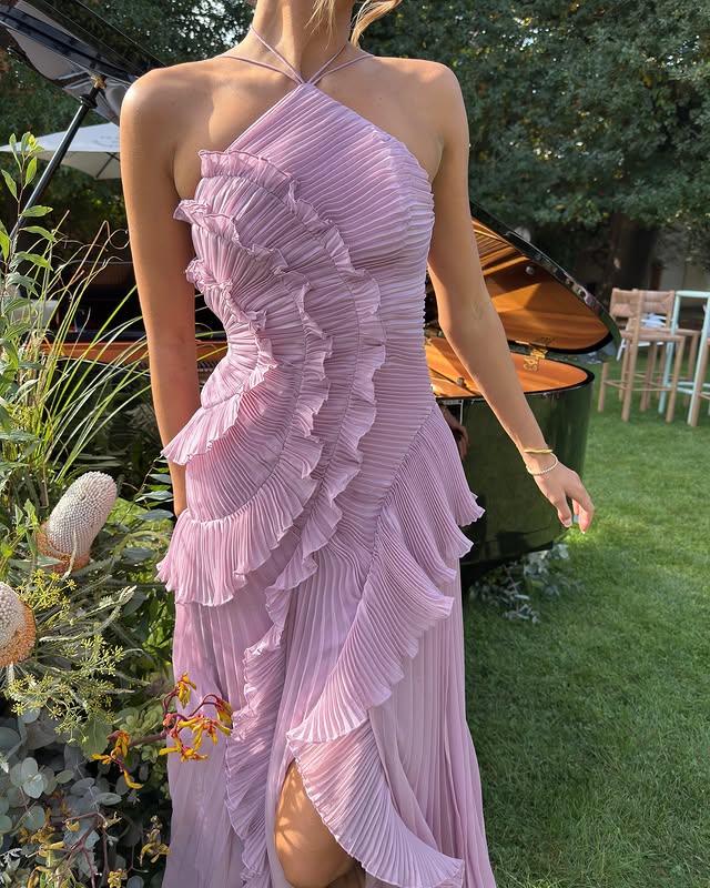 Damen Abendkleid mit Rüschen | Maxi