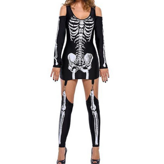 Damska kostium szkielet na Halloween | Zestaw z nadrukiem kości