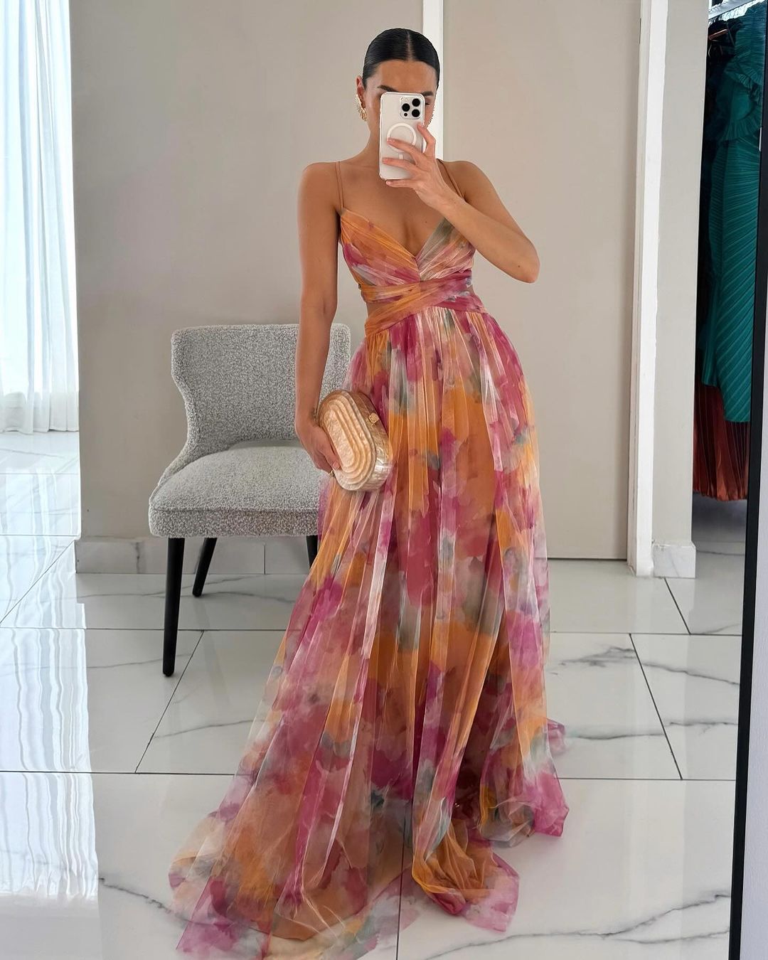 Damen Abendkleid mit Blumenmuster | Maxi