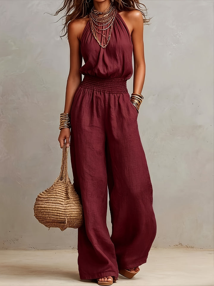 Damen Overall mit Neckholder | Weite Hosenbeine