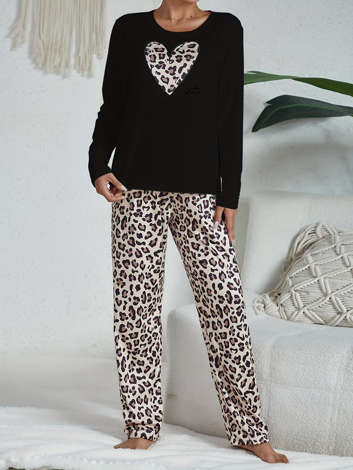 Damen Set Pyjama mit Leopardenmuster | Nachtwäsche und Hauskleidung