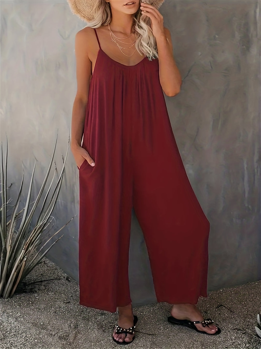 Women's Jumpsuit with Thin Straps | Wide Legs