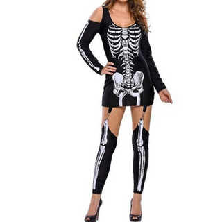 Damska kostium szkielet na Halloween | Zestaw z nadrukiem kości