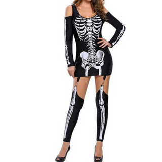 Damska kostium szkielet na Halloween | Zestaw z nadrukiem kości