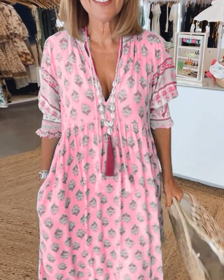 Damen Midi-Kleid mit Print | Boho