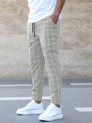 Męskie Stylowe Spodnie Jogger | W Kratę