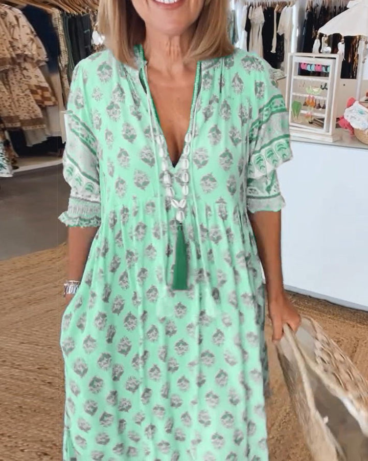 Damen Midi-Kleid mit Print | Boho