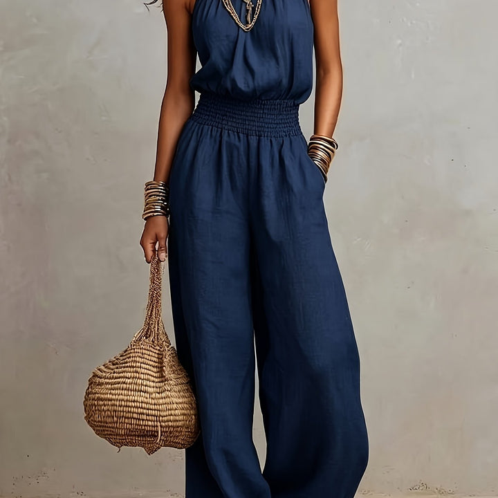 Damen Overall mit Neckholder | Weite Hosenbeine