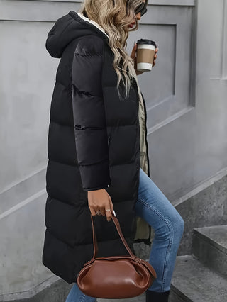 Damska Zimowa Pikowana Płaszcz z Kapturem | Długa