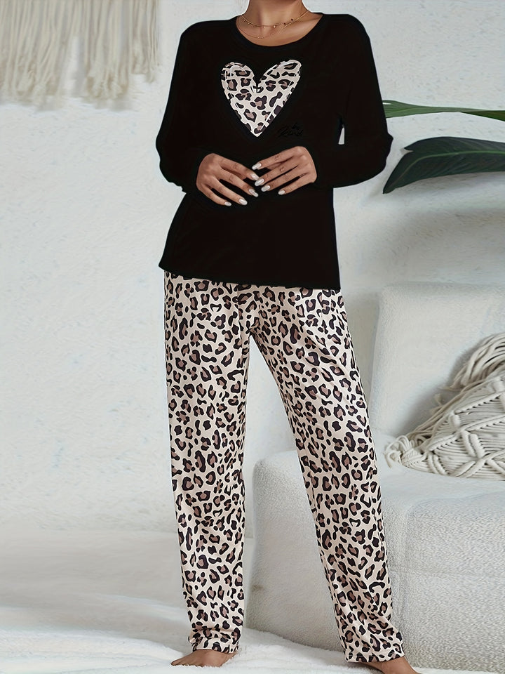 Damen Set Pyjama mit Leopardenmuster | Nachtwäsche und Hauskleidung