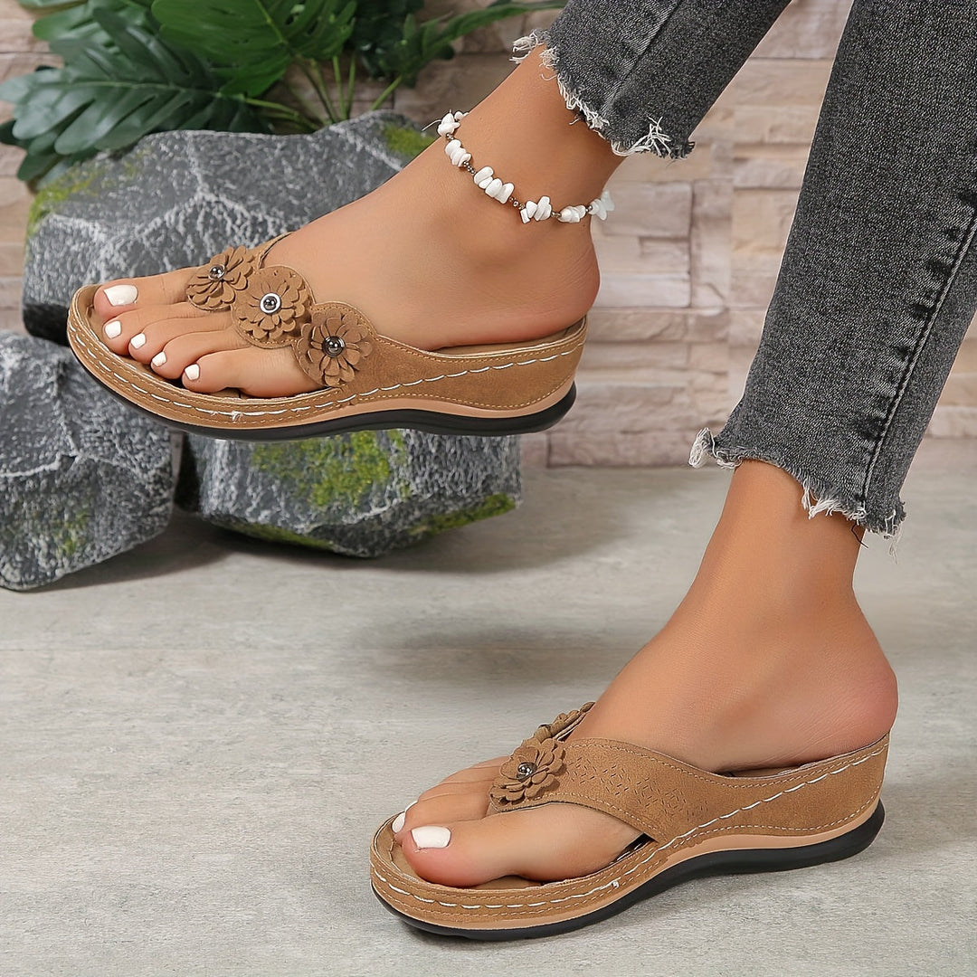 Damen Flip-Flops mit Blumenmuster | Bequem