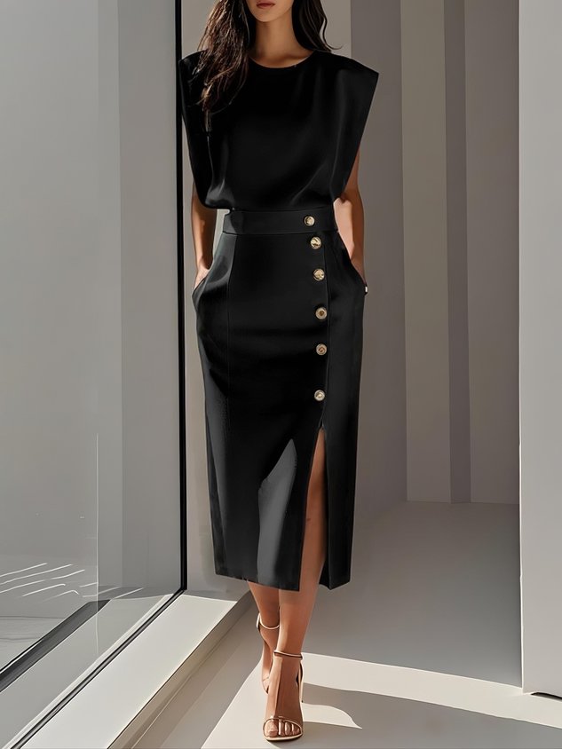 Damen Cocktailkleid Ärmellos | Midi