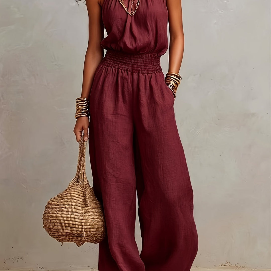 Damen Overall mit Neckholder | Weite Hosenbeine