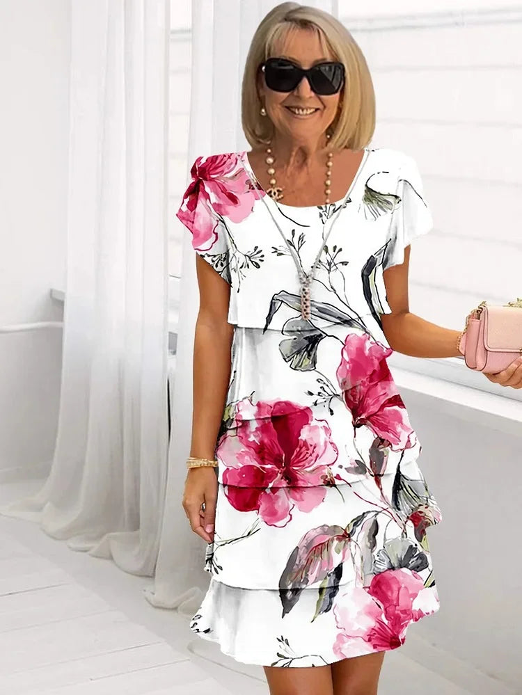 Vestido Feminino Floral em Camadas | Mini
