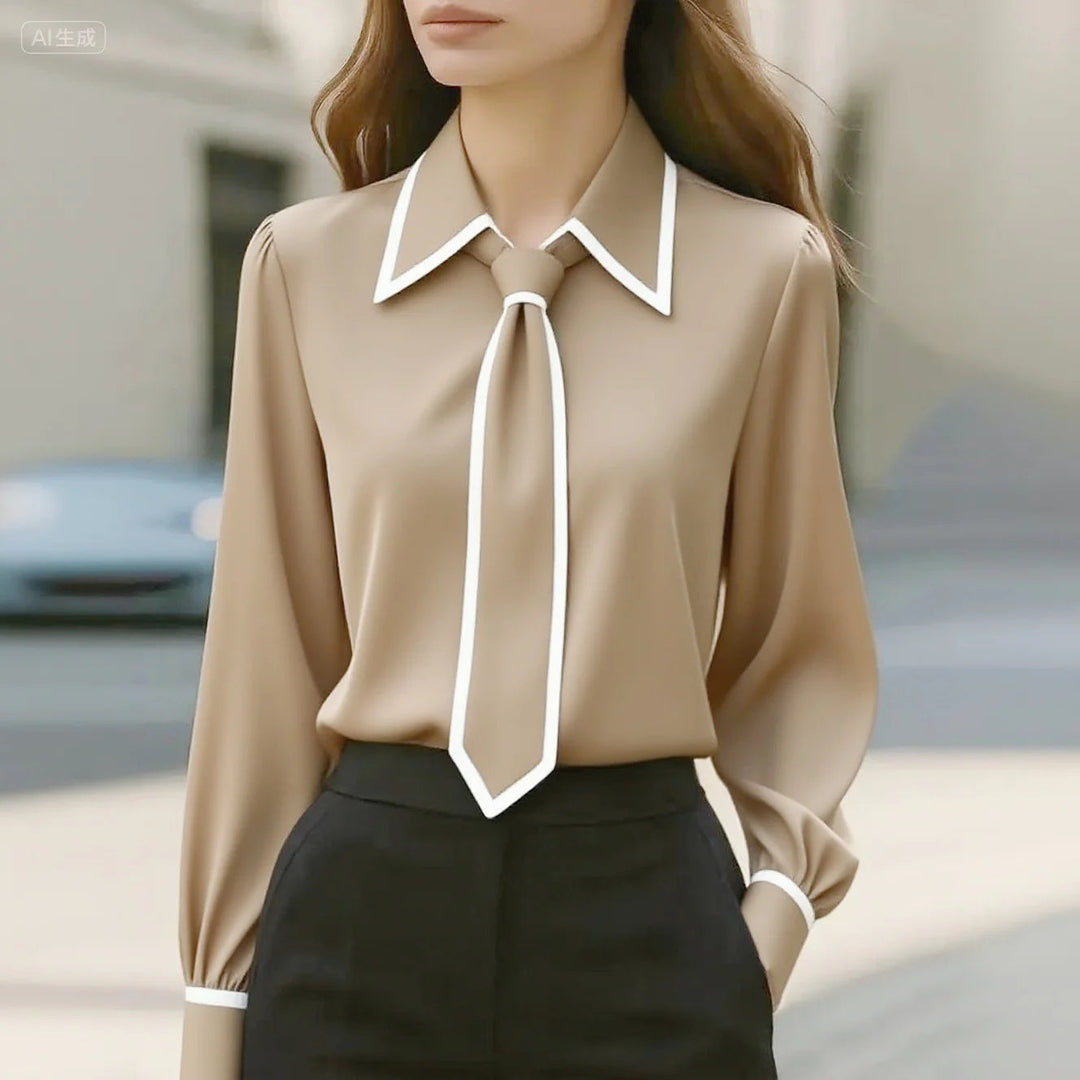 Damen Bluse mit Bindung am Hals | Langarm
