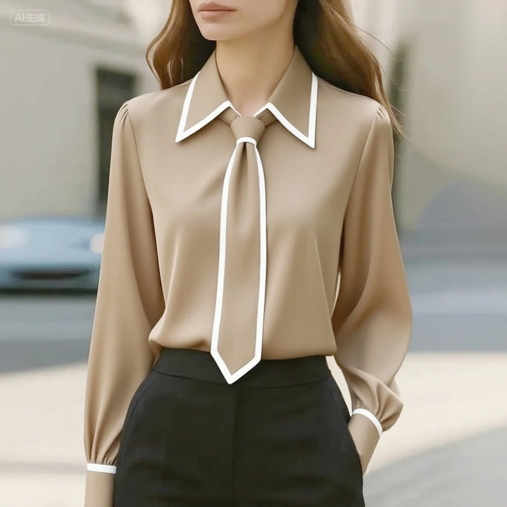 Damen Bluse mit Bindung am Hals | Langarm