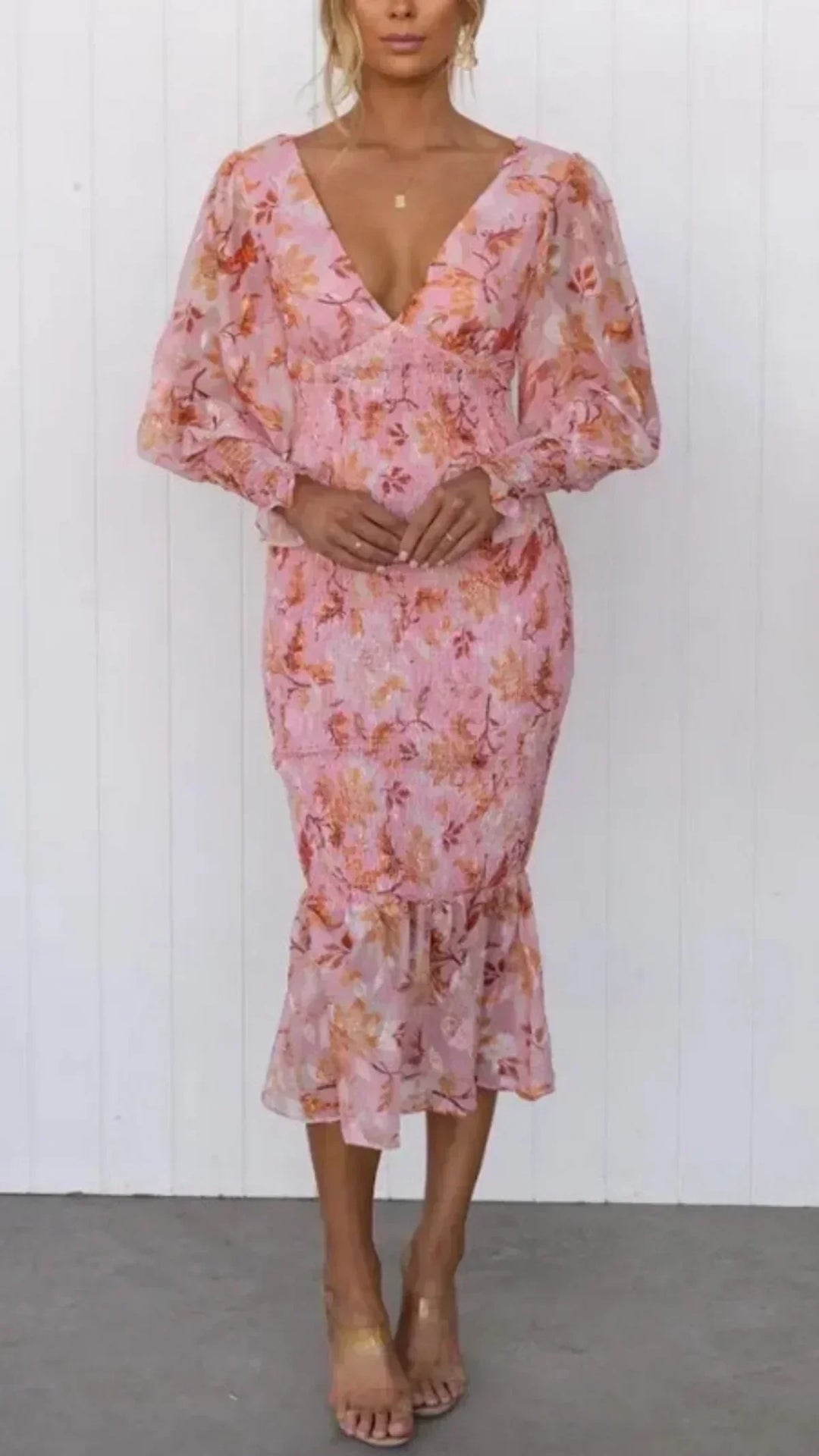 Damen Cocktailkleid mit Blumenmuster | Midi