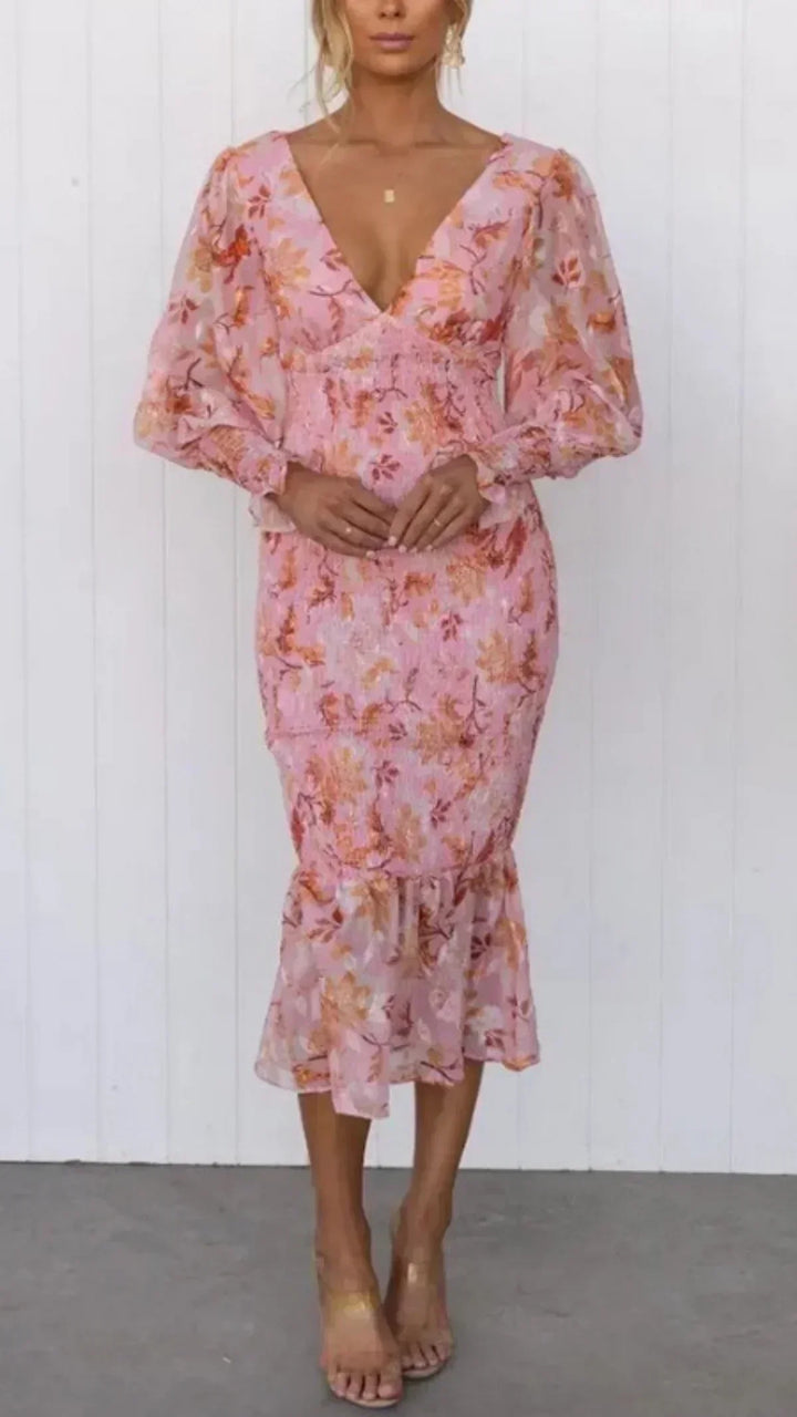 Damen Cocktailkleid mit Blumenmuster | Midi