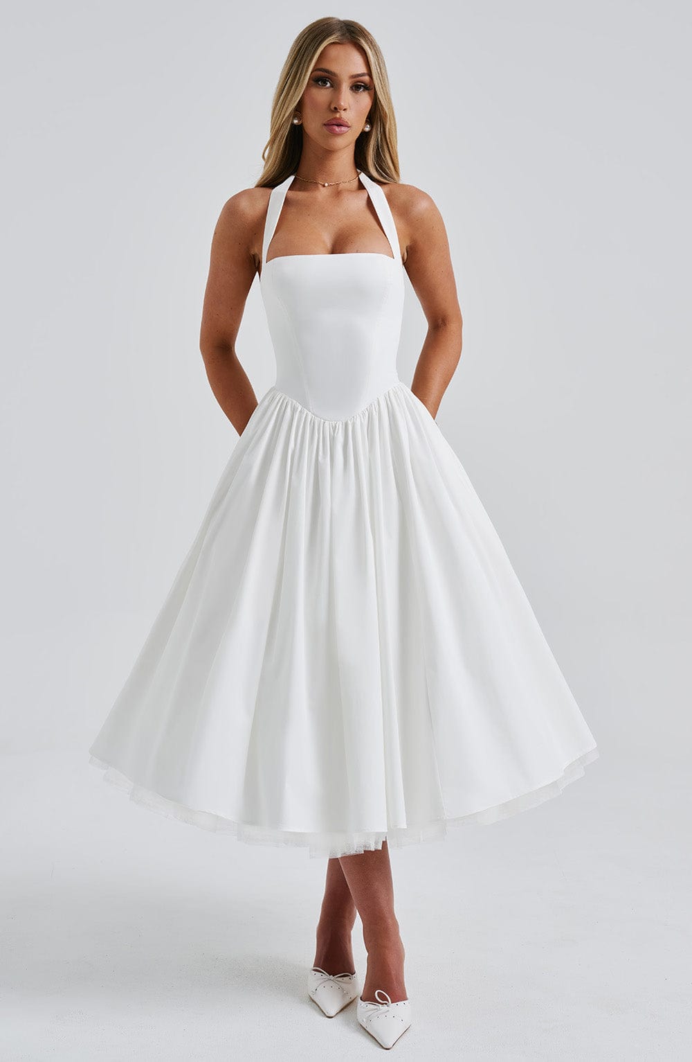 Damen Hochzeitskleid mit Neckholder | Midi
