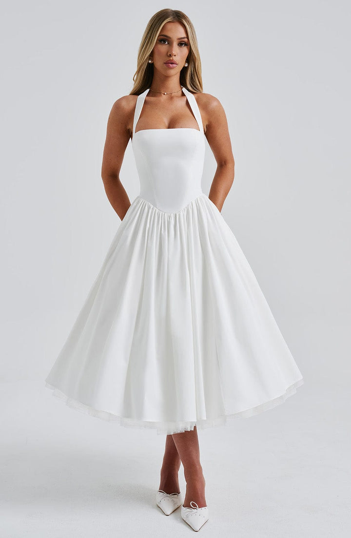 Damen Hochzeitskleid mit Neckholder | Midi