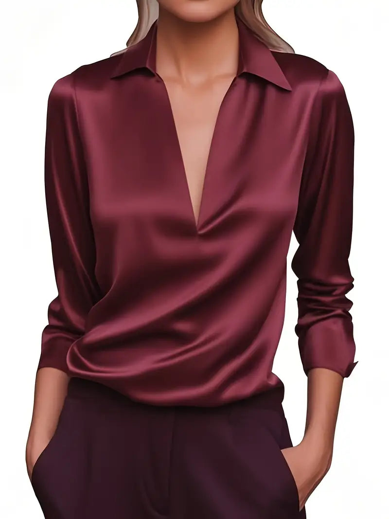 Damen Bluse mit langen Ärmeln | V-Ausschnitt