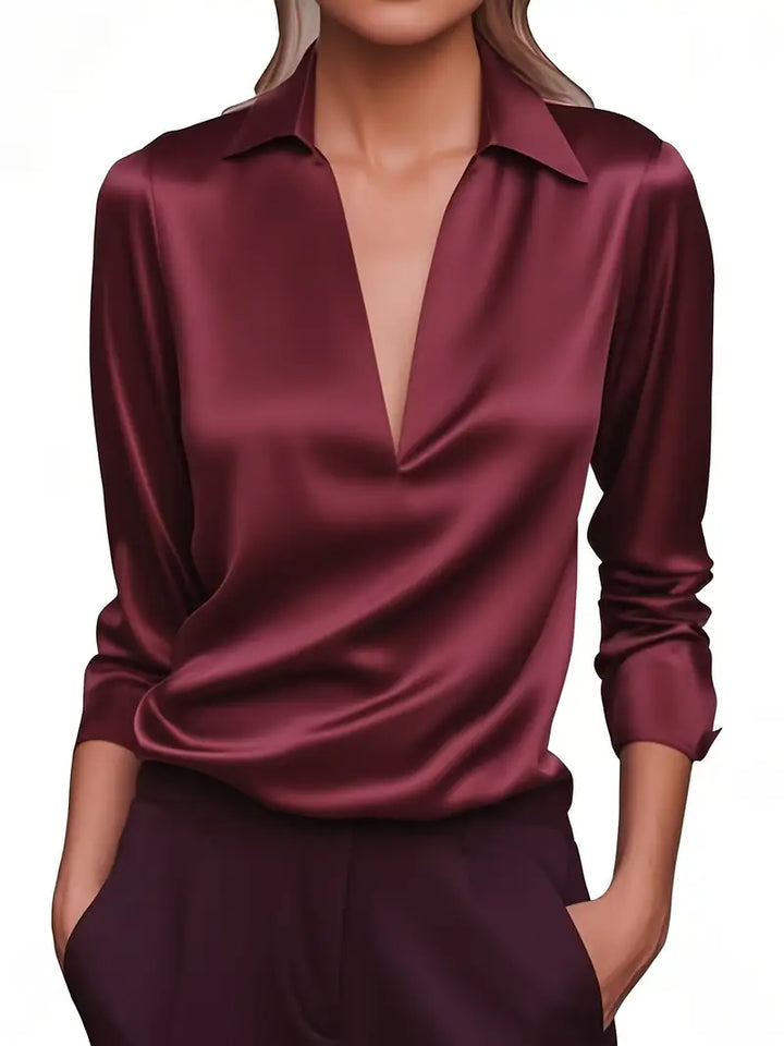 Damen Bluse mit langen Ärmeln | V-Ausschnitt