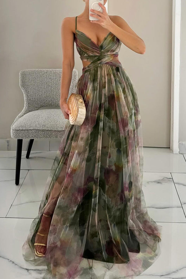 Damen Abendkleid mit Blumenmuster | Maxi