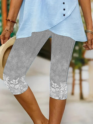 Damskie Legginsy Capri Z Kwiatowym Wzorem | Lato
