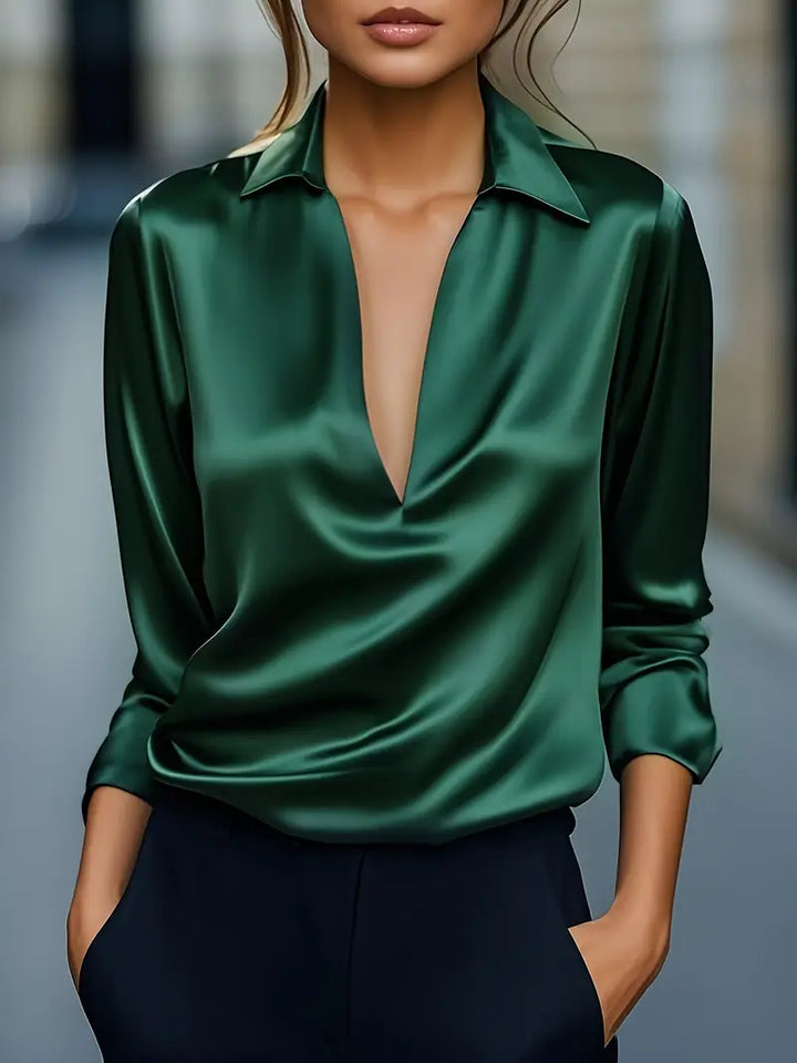 Damen Bluse mit langen Ärmeln | V-Ausschnitt