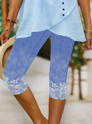 Damskie Legginsy Capri Z Kwiatowym Wzorem | Lato
