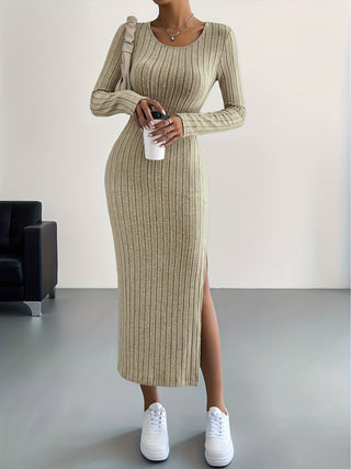 Damska Sukienka Z Długim Rękawem | Prążkowana Maxi
