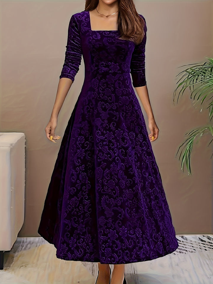 Women's Midi Dress with Long Sleeves | Floral Pattern