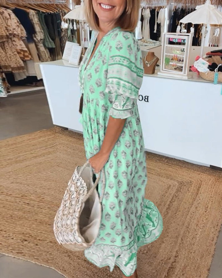 Damen Midi-Kleid mit Print | Boho