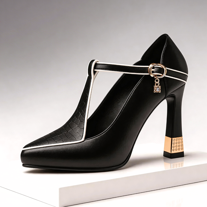 Damen Pumps mit T-Riemen | Blockabsatz
