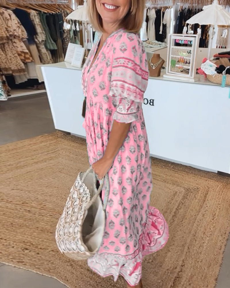Damen Midi-Kleid mit Print | Boho