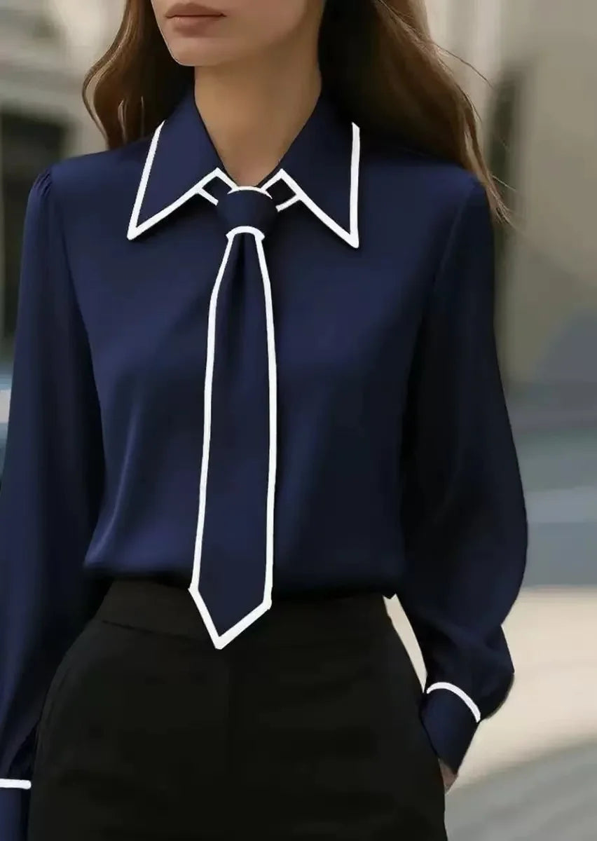 Damen Bluse mit Bindung am Hals | Langarm