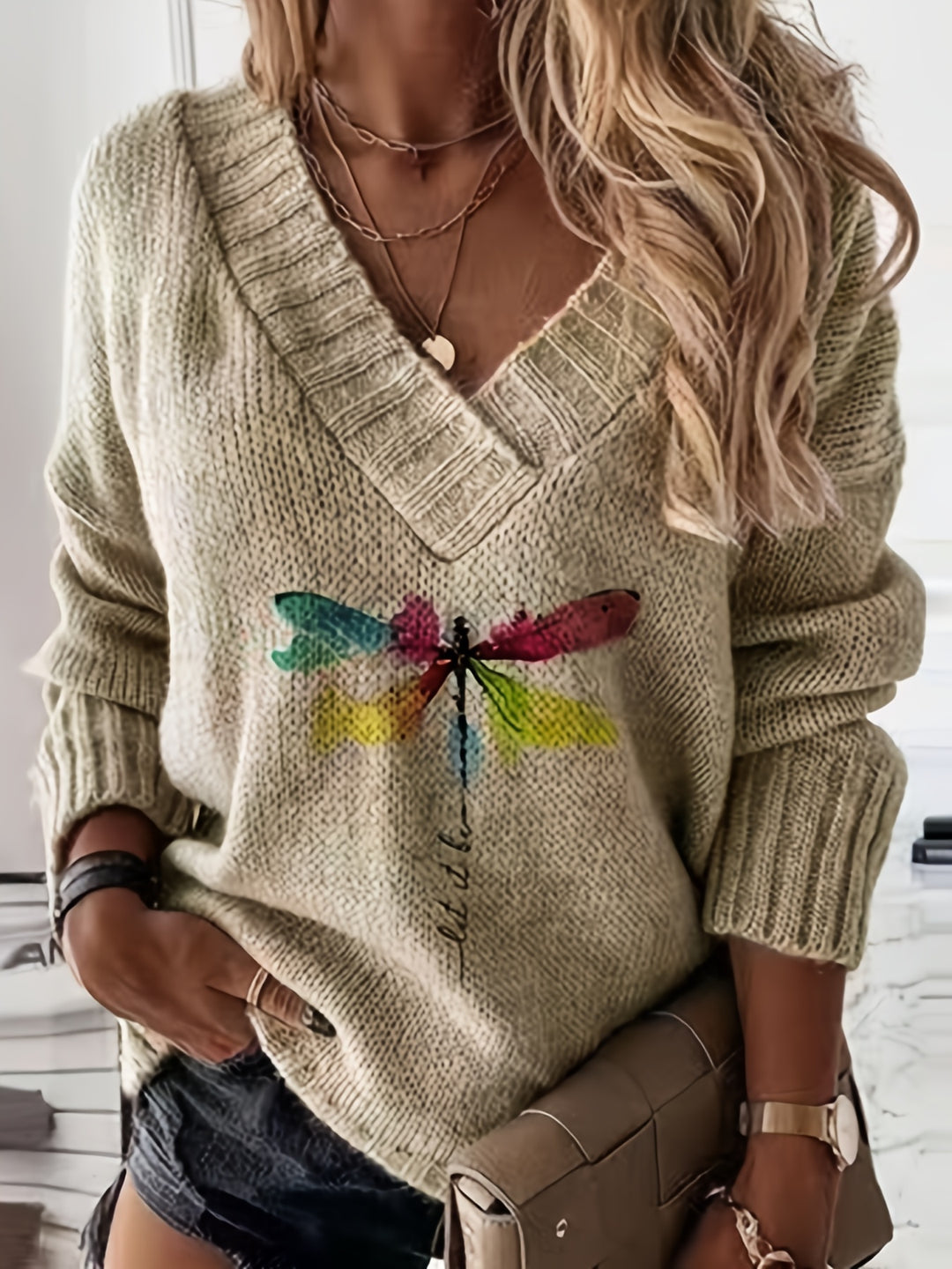 Damen Winter Strickpullover | V-Ausschnitt