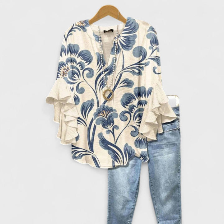 Damen Bluse V-Ausschnitt | Volants