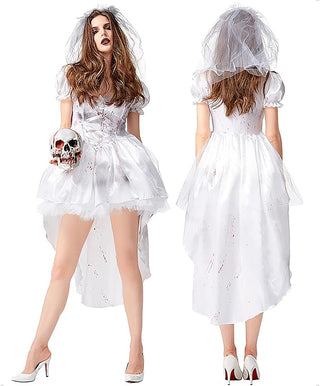 Kostium Panny Młodej na Halloween dla Kobiet | Efekt Wampirzej Krwi