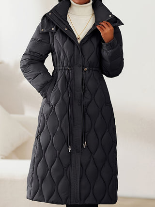 Damska Zimowa Pikowana Płaszcz | Z Kapturem