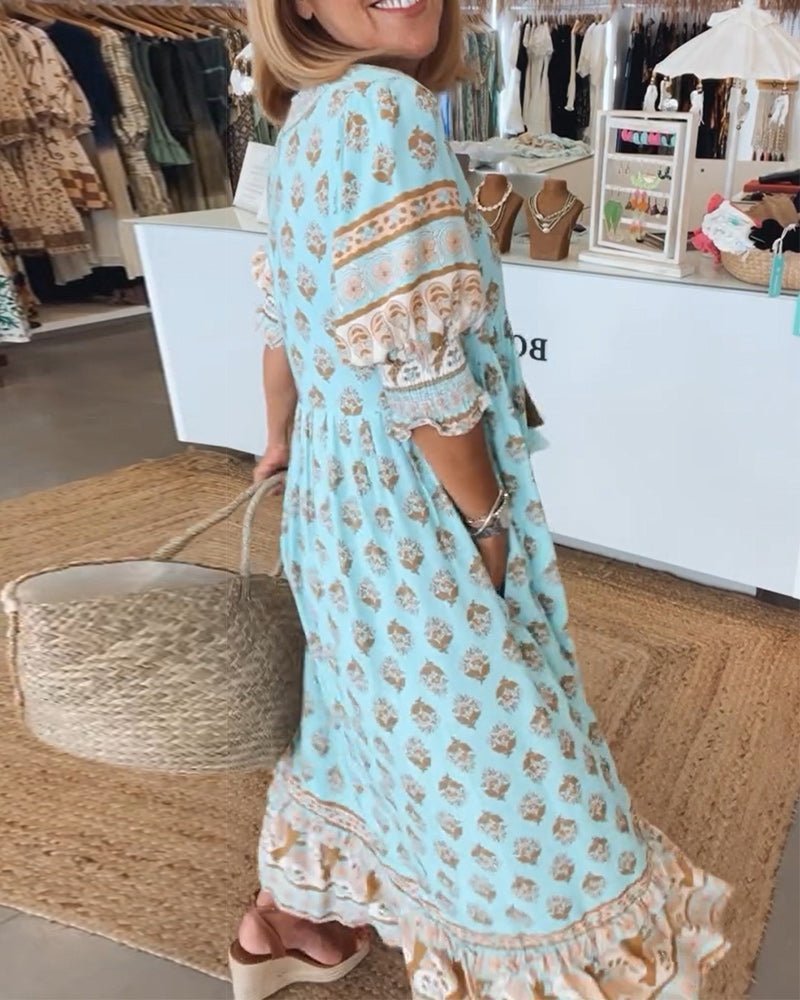 Damen Midi-Kleid mit Print | Boho
