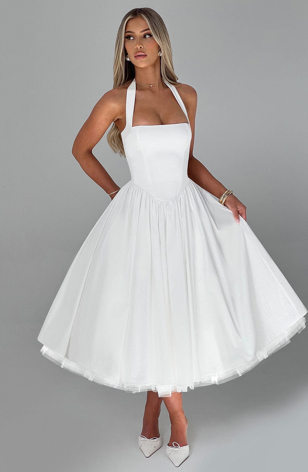 Damen Hochzeitskleid mit Neckholder | Midi