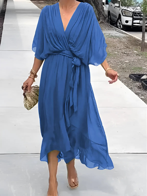 Vestido Feminino de Verão com Decote V | Midi