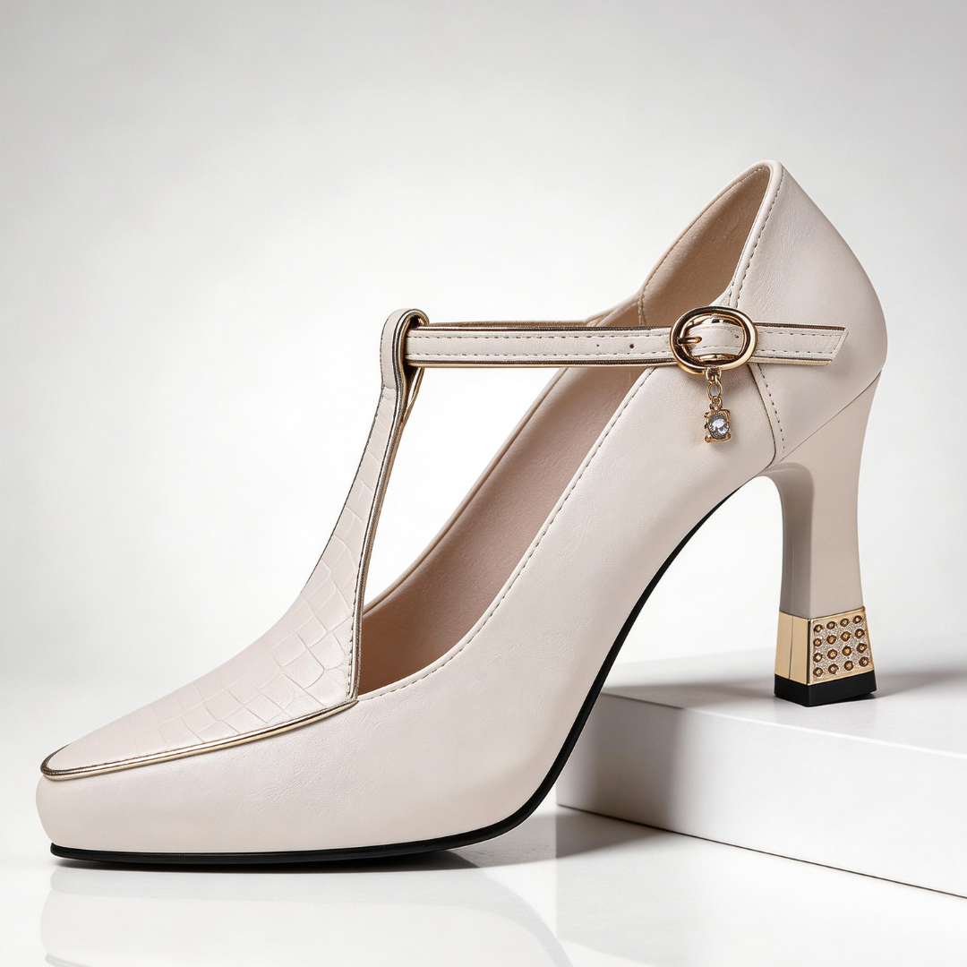 Damen Pumps mit T-Riemen | Blockabsatz
