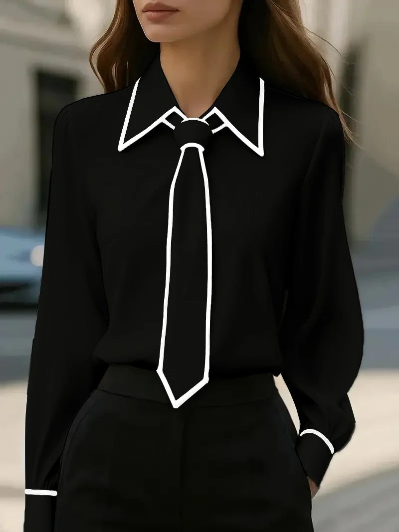 Damen Bluse mit Bindung am Hals | Langarm