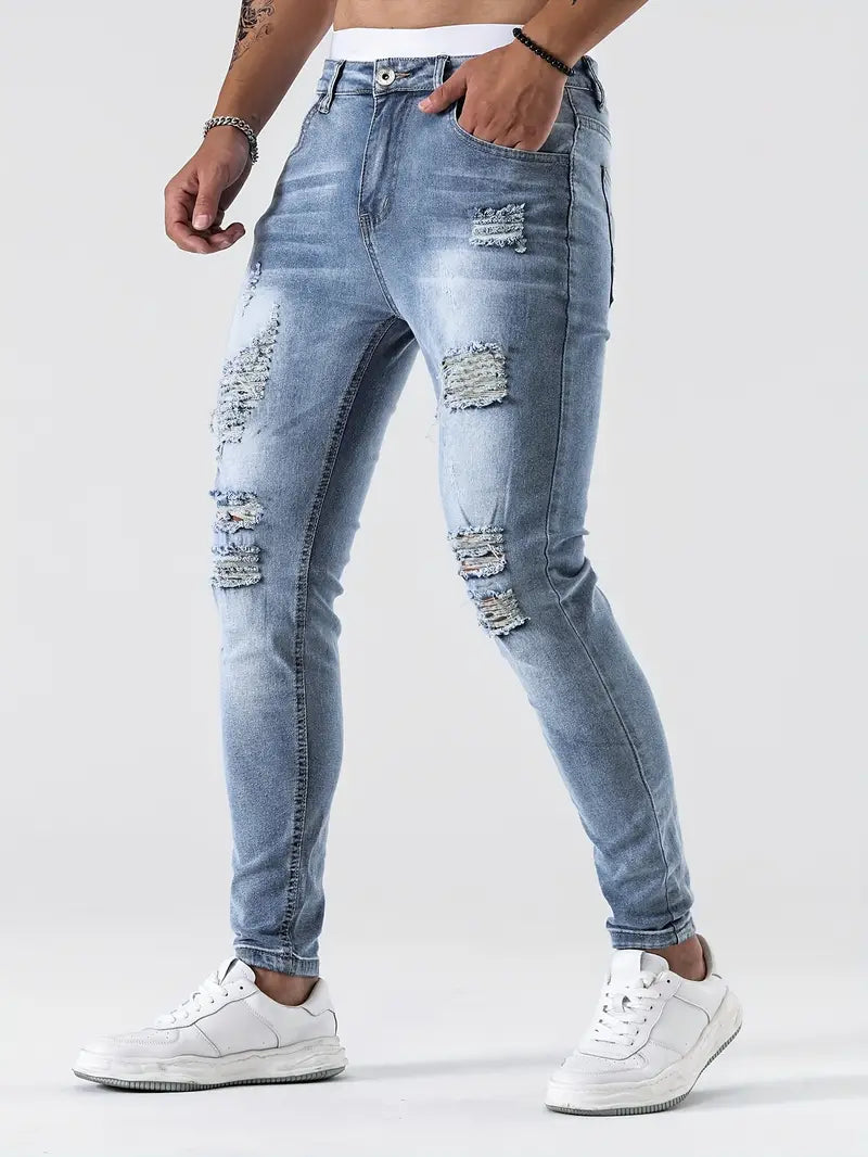 Men's Skinny Jeans with Distressing | Aged Look